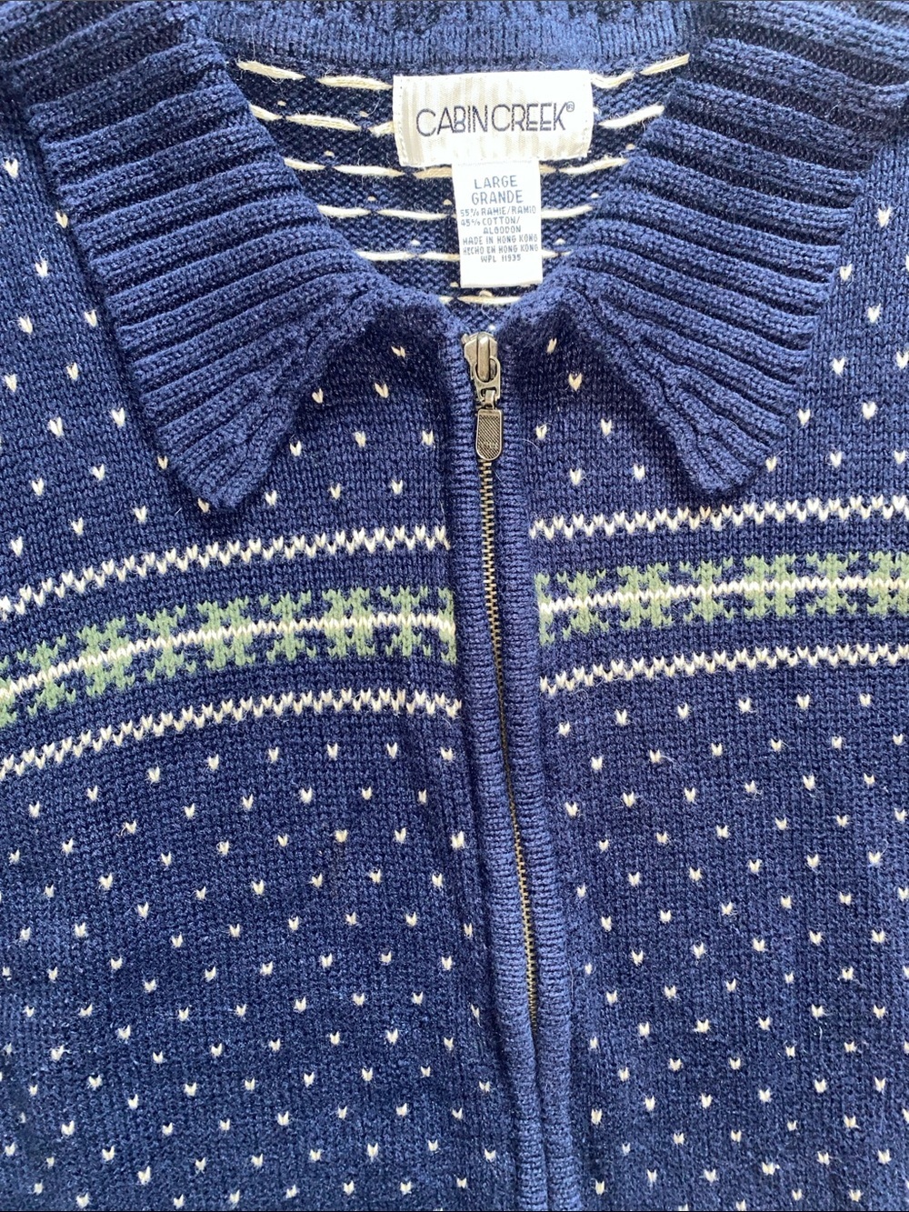 Cabin Creek 90s Navy Fair Isle geometric Zip-Up Sweater Vest - Picture 4 of 4